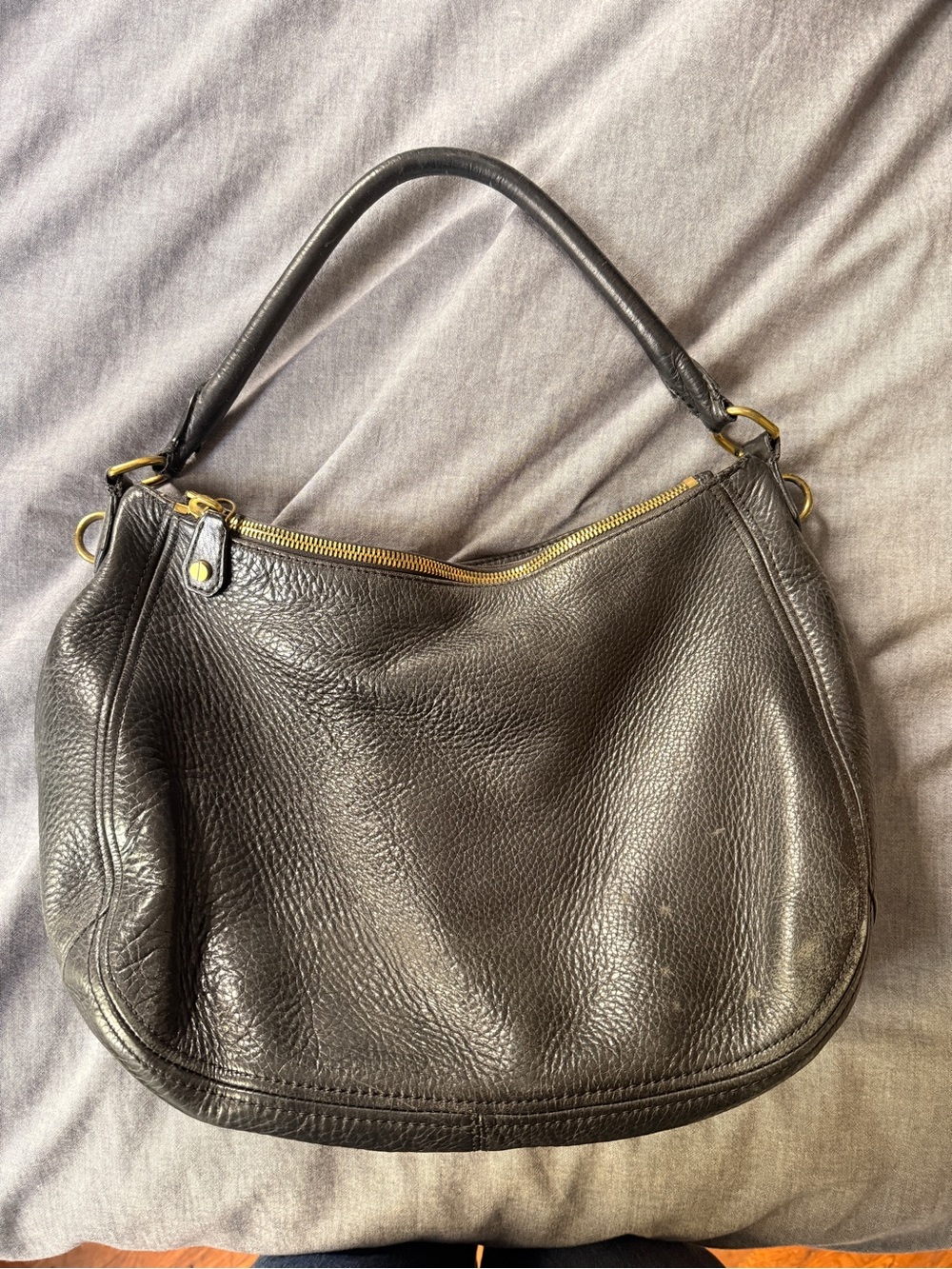 Jcrew Classic Black Leather Hobo Bag with Gold Hardware